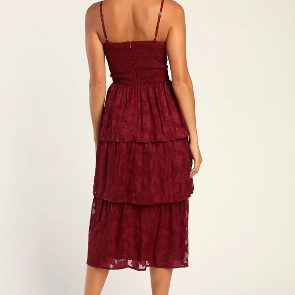 NWT Lulus Burgundy Burnout Floral Print Tiered Dress Size XL formal wedding - Picture 6 of 15